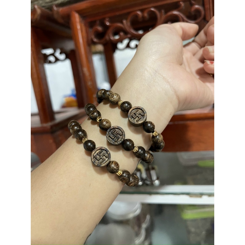 Vòng tay trầm hương đơn mix hoa sen nhiều size - Trầm hương sánh chìm