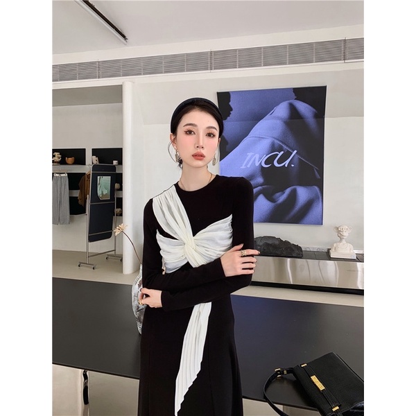 Đầm tay dài nơ ren dáng xoè koreastyle