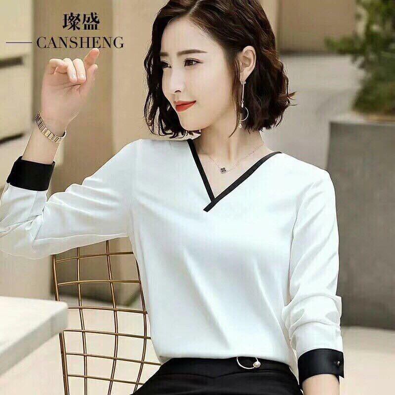 Áo sơ mi phi lụa cổ chữ V