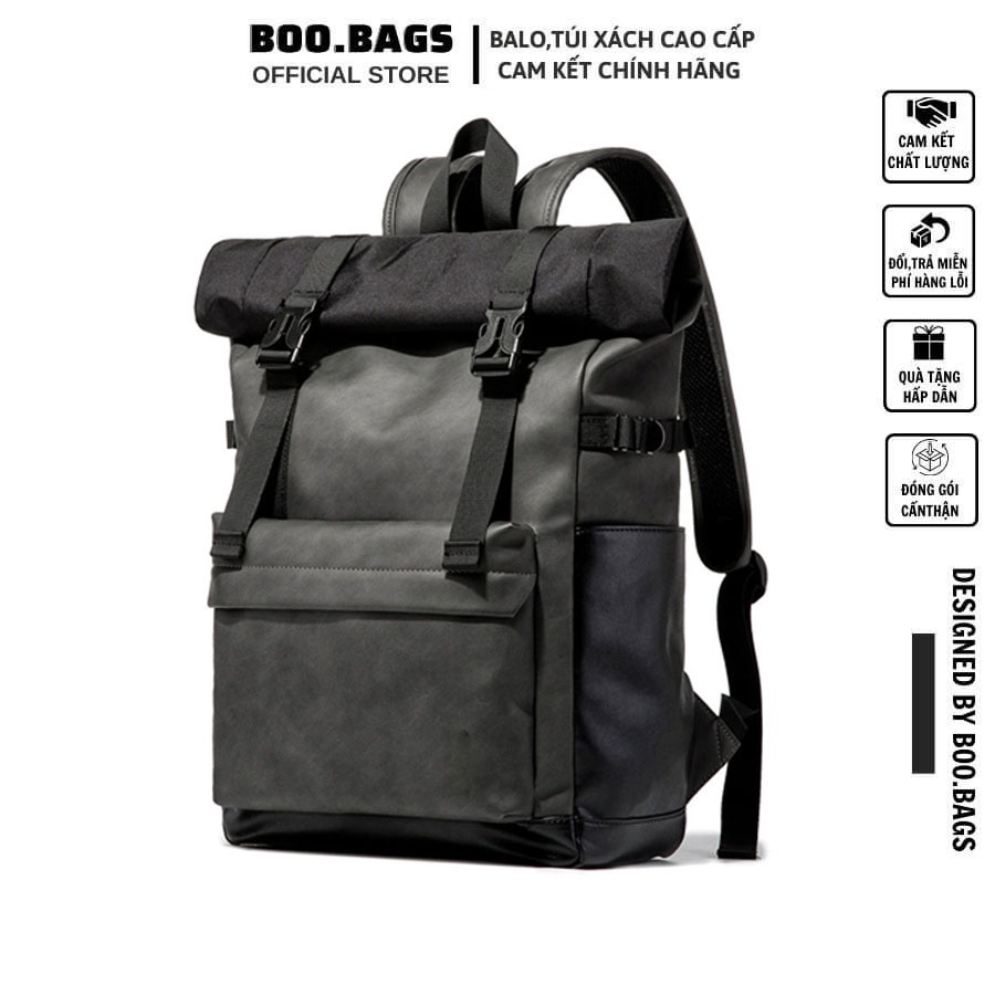 Balo Da Nam - Nữ Đi Học Đi Phượt Nắp Gập Hàn Quốc Chống Nước Laptop 15.6IN Boo-008 Boobags
