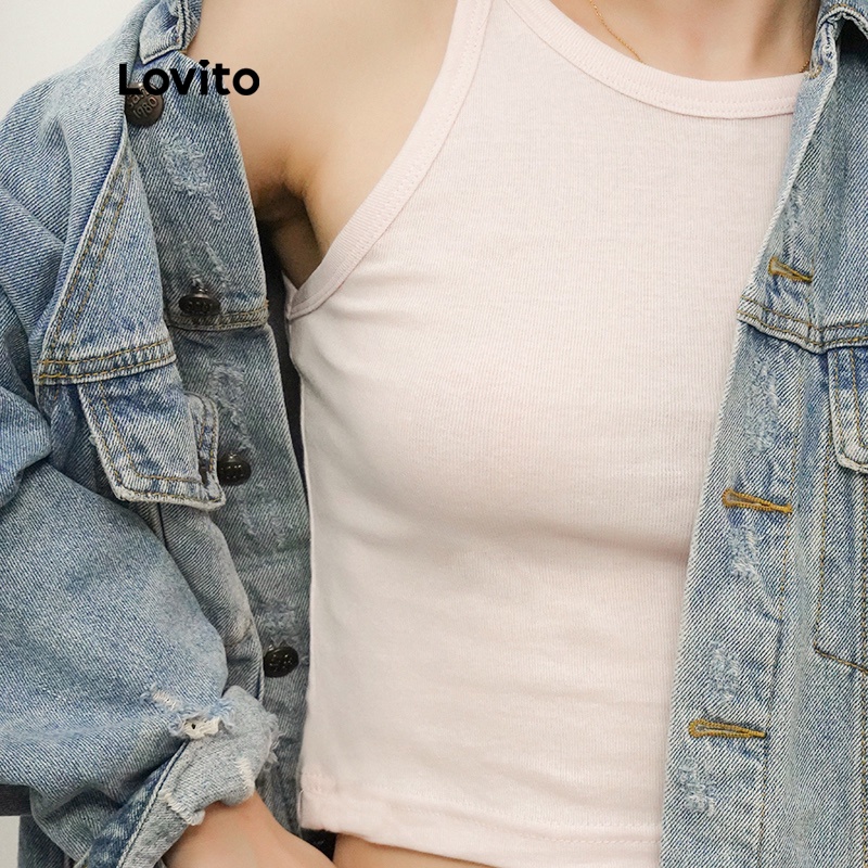 Áo Crop Top Lovito Không Tay Dáng Ôm Màu Trơn (Đen/Xanh Lá/Hồng) | BigBuy360 - bigbuy360.vn