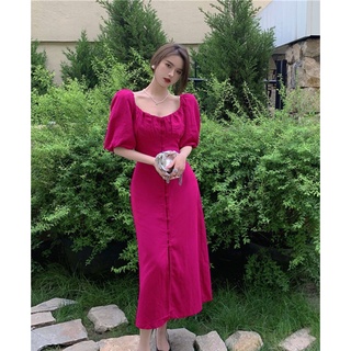 Đầm maxy cổ vuông màu hot