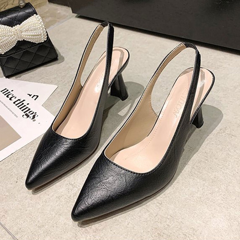 Giày Cao Gót Mũi Nhọn Hở Ngón Phong Cách Pháp Dễ Phối Đồ