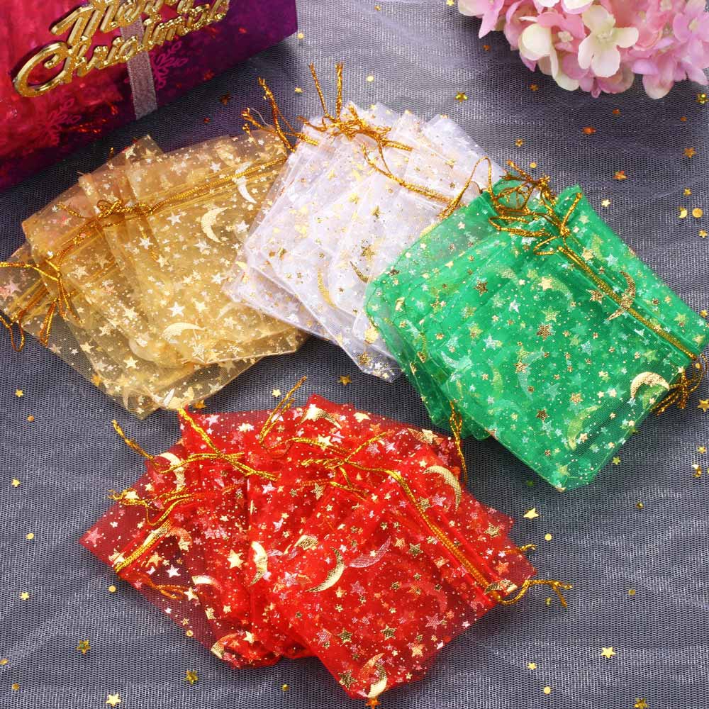 Bộ 10 túi đựng kẹo bằng vải organza có dây rút trang trí cho tiệc tùng/đám cưới