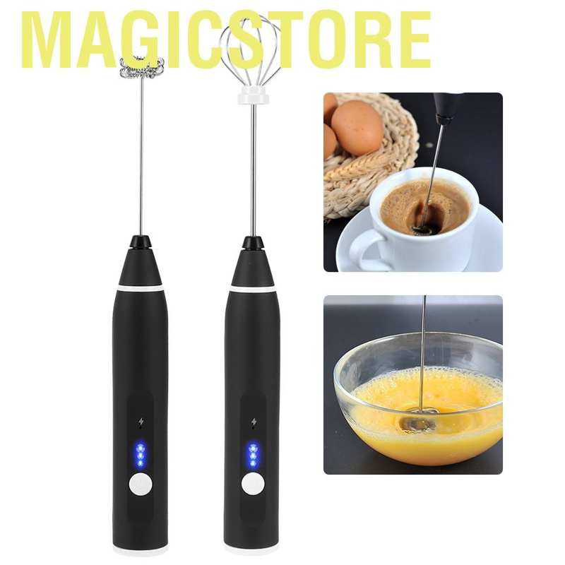 Magicstore Electric Milk Frother  3 Speed ​​Handheld Foam Machine USB Rechargeable with Double Whisk Coffee Egg Beater