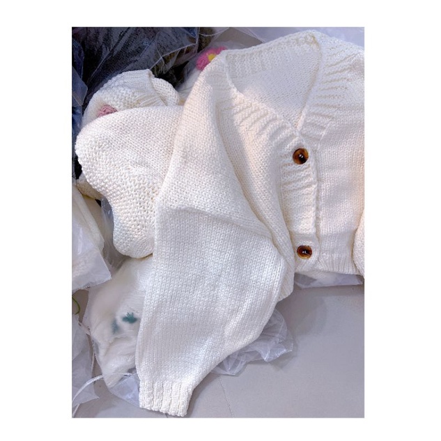 Áo cardigan Len dáng crop top tay bồng