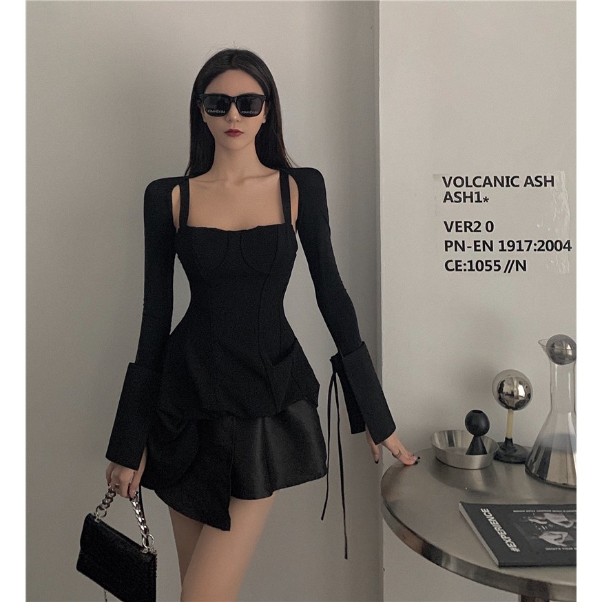 (S2704) set ulzzang bộ váy dây lệch tà sexy và áo quây size S M (kèm ảnh khách hình 7 8)