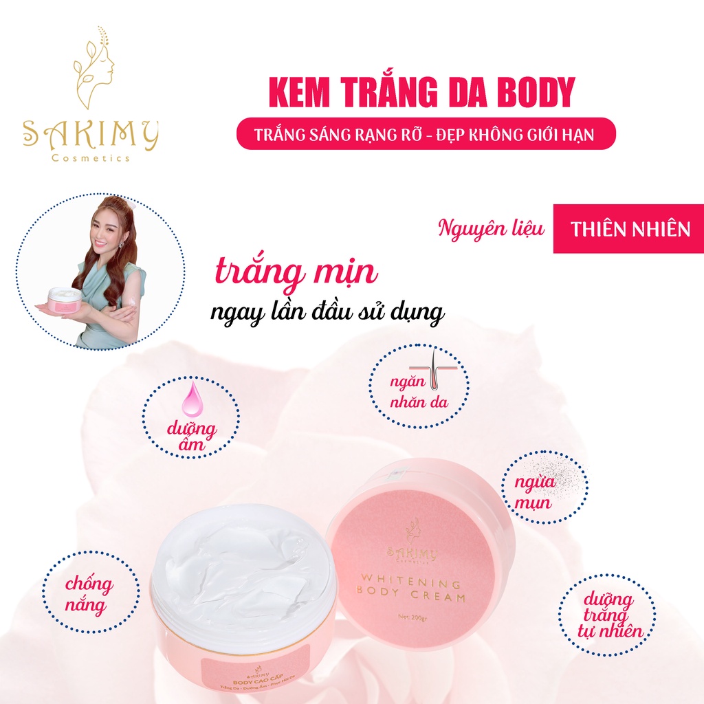 Kem dưỡng trắng da body Sakimy 200gr tặng 1 chai serum kích trắng và 1 cây son kem Sakimy hàng chính hãng. | BigBuy360 - bigbuy360.vn