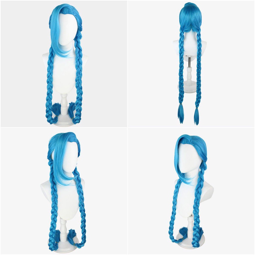 League Of Legends LOL Jinx Cosplay Wig Long Braided Blue The Loose Cannon Wig with Blue Braid Heat Resistant Synthetic Hair Wigs + Wig Cap