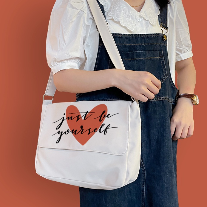 Túi Vải Đeo Chéo Nữ Canvas In Hình Just Be YourSelf Phong Cách Ulzzang