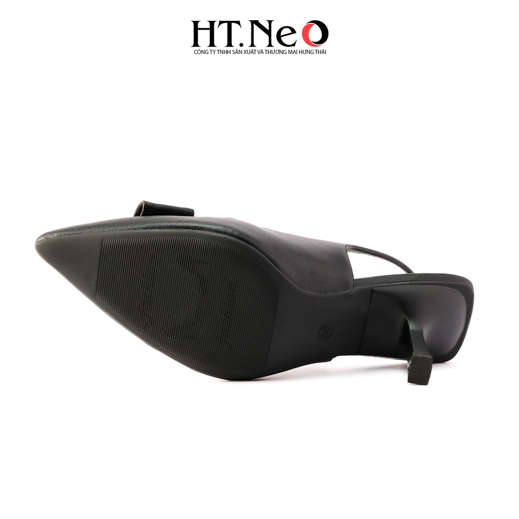 Sandal nữ quai hậu HT.NEO Da bò mềm mại, thiết kế trẻ trung gót trụ mũi nhọn, đính nơ, khuy kim loại SDN128