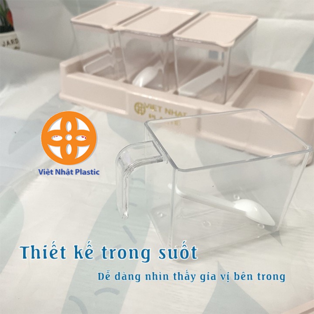 BỘ 4 HỘP ĐỰNG GIA VỊ VIỆT NHẬT- Khay Để Gia Vị Có Nắp đậy và thì cao cấp.