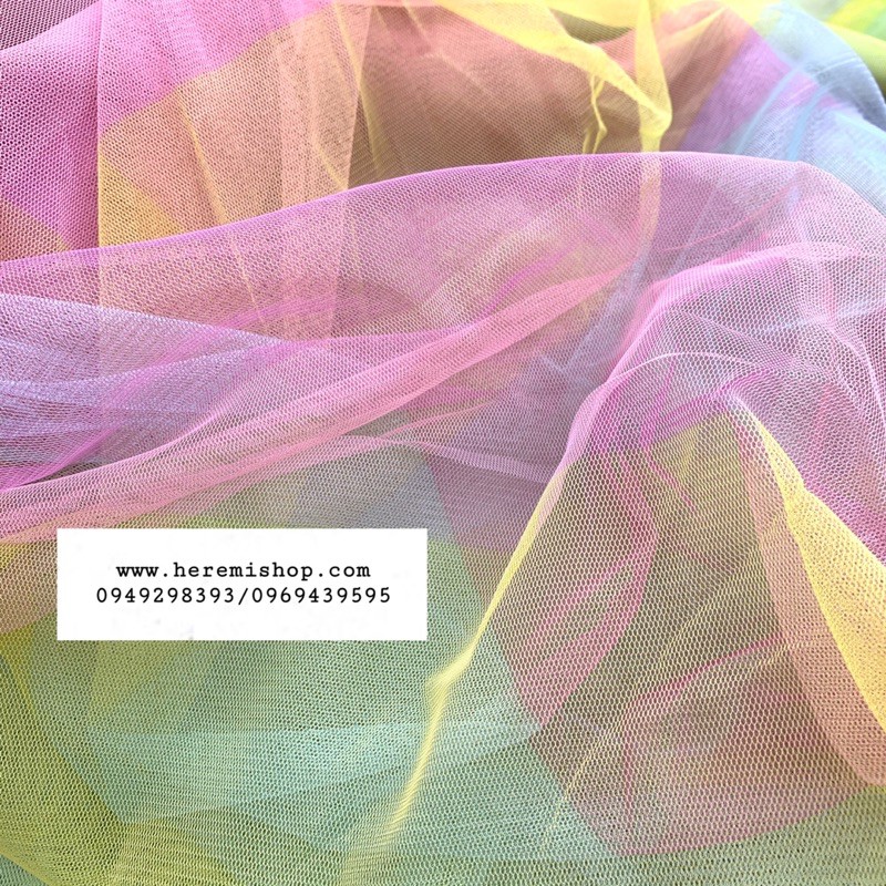 Vải voan cầu vồng dạng lưới may quần áo, scrunchies