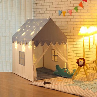 Lều công chúa hoàng tử cho bé trai bé gái lục giác 6 cửa có rèm chống muỗi kèm bóng đèn nháy loại to hồng xanh V22