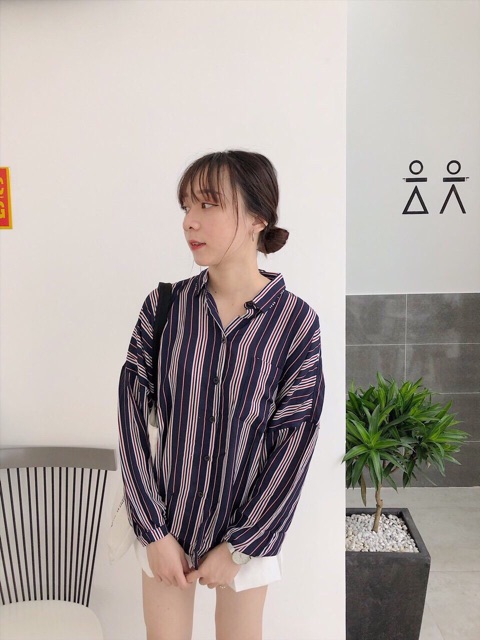 Áo sơ mi sọc vải lụa ko nhăn ( hình thật)