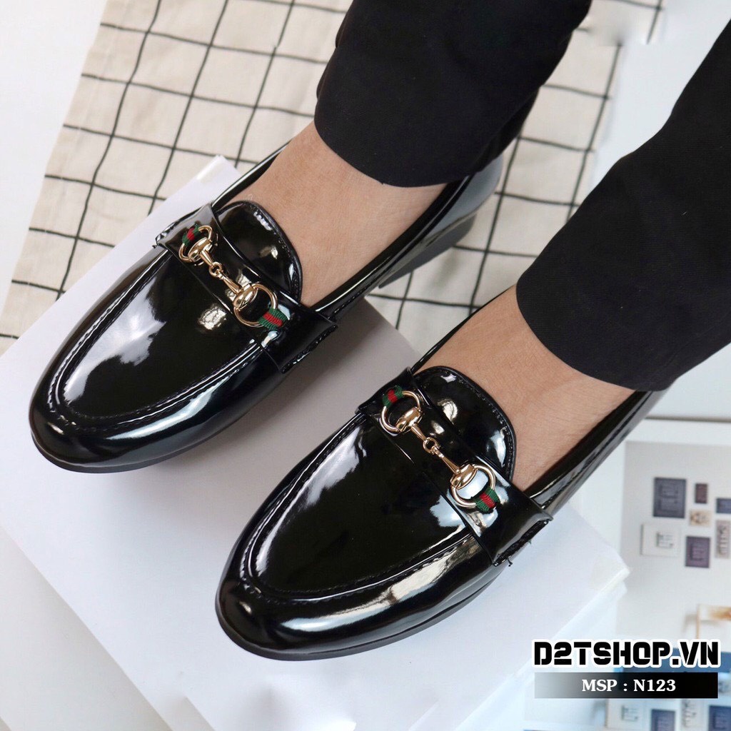 giày da nam da bóng [ chất liệu đế cao su tăng 4cm ] đế khâu chắc chắn , phần quai đính mác G.C có dù kẻ.