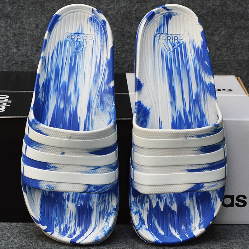 Dép Adidas Duramo Camo chính hãng trắng xanh sọc trắng