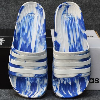 Dép Adidas Duramo Camo chính hãng trắng xanh sọc trắng