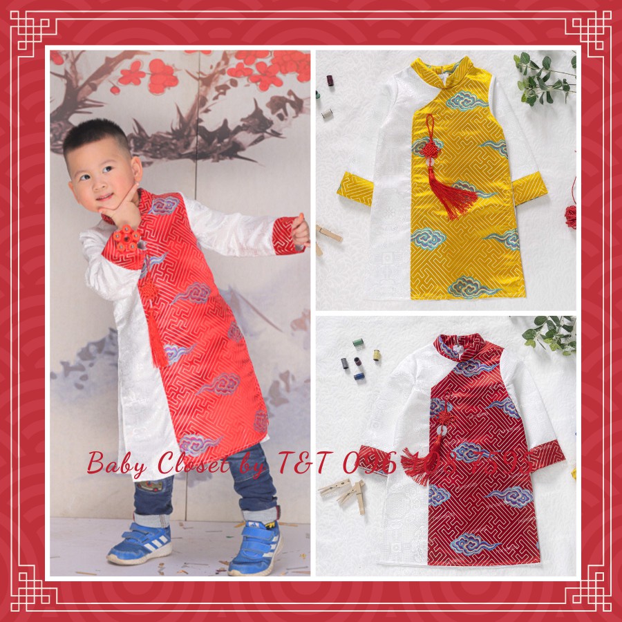[HÀNG CAO CẤP] Áo dài Tết Yên Thành gấm bé trai - 2 màu đỏ, vàng