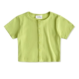 ÁO CROPTOP NGẮN TAY NÚT CỔ TRÒN HÀN QUỐC MÀU XANH CỐM FUNKY