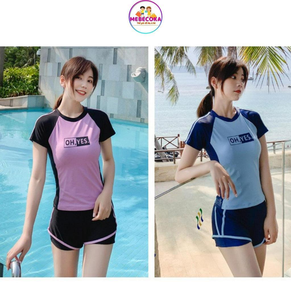 Bộ đồ bơi nữ, Bộ đồ bơi ngắn tay hai mảnh loại đẹp, bộ đồ thể thao phong cách Hàn Quốc năng động thời trang