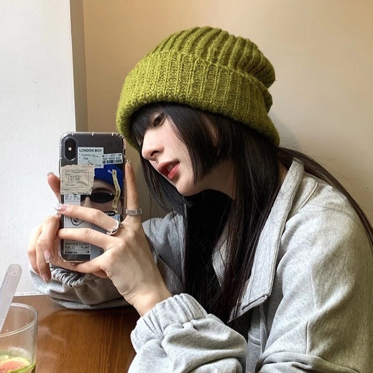 Mũ len dệt kim dáng rộng bảo vệ tai giữ ấm thời trang thu đông dễ phối đồ cho nữ