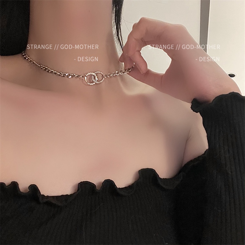Dây chuyền nhẫn đôi phối dây xích thời trang hip hop harajuku sang trọng cá tính