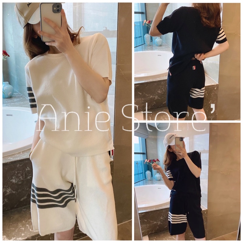 Bộ Quần Áo Thể Thao Phối Kẻ Sọc 🦋 Set Áo Phông Quần Đùi Dáng Rộng 2 Màu 🦋