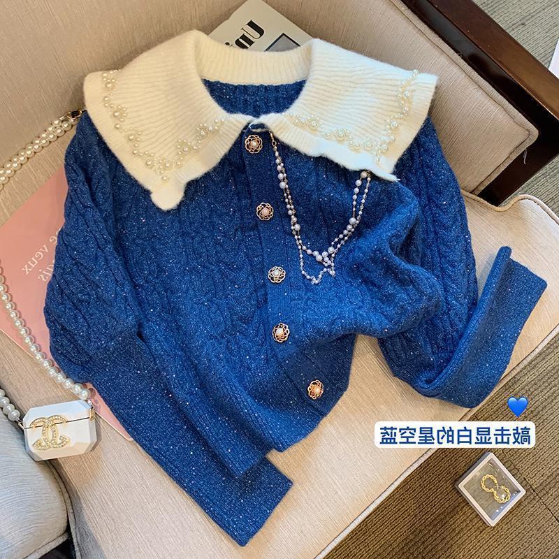 Áo Khoác Cardigan Dệt Kim Màu Xanh Dương Cryin  tao bao