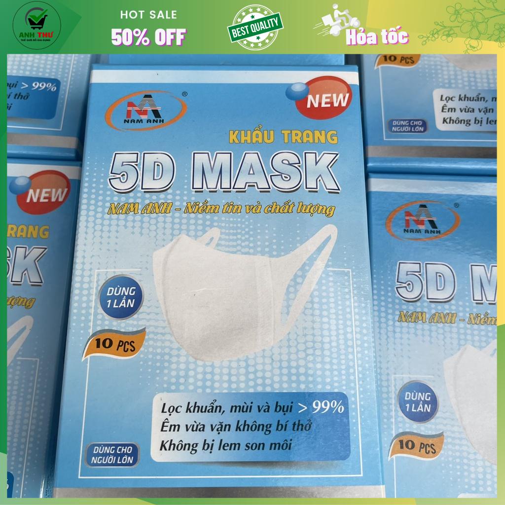 Hộp 10 cái khẩu trang y tế kháng khuẩn 3 lớp Famapro 5D Mask dây vải