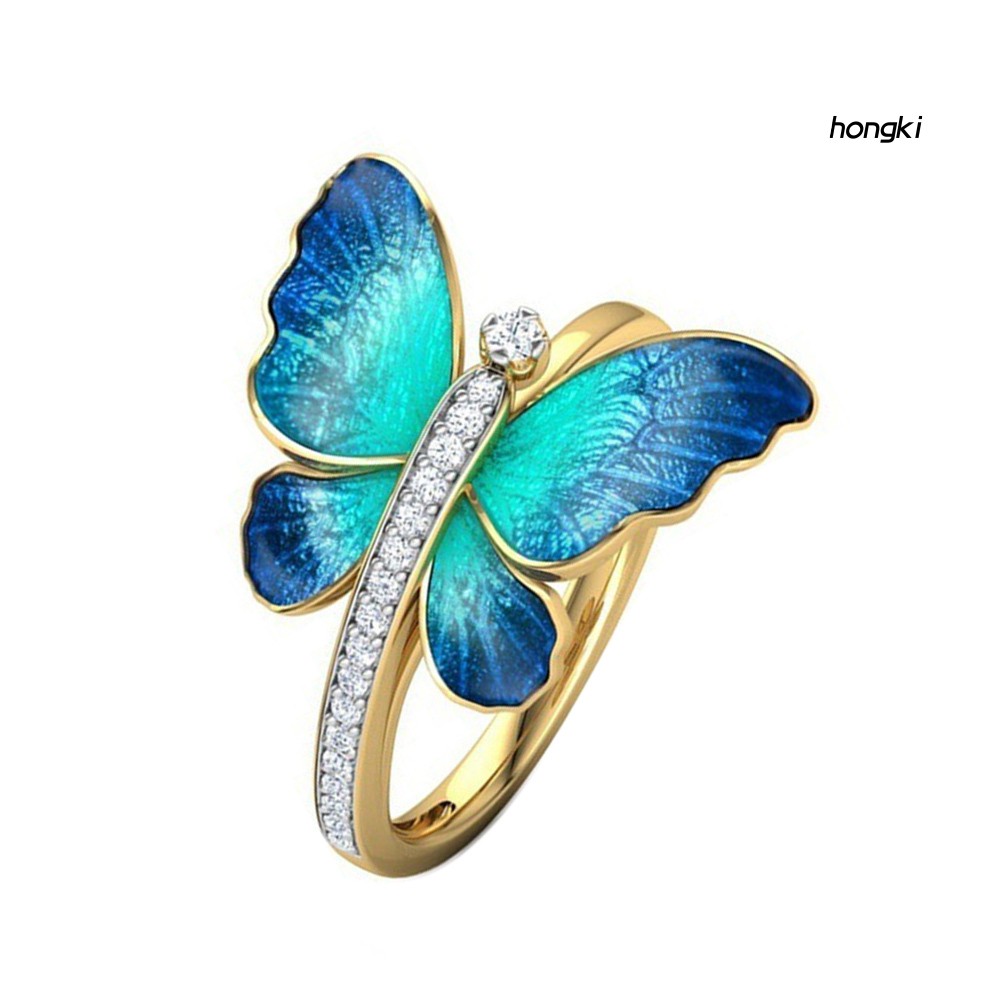 BUTTERFLY Nhẫn Hợp Kim Đính Đá Hình Bướm Xinh Xắn Cho Nữ