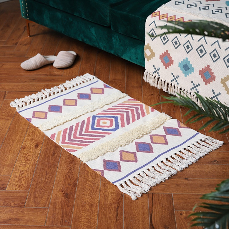 Thảm Cotton Họa Tiết Hình Học Phong Cách Bohemian Trang Trí Nội Thất