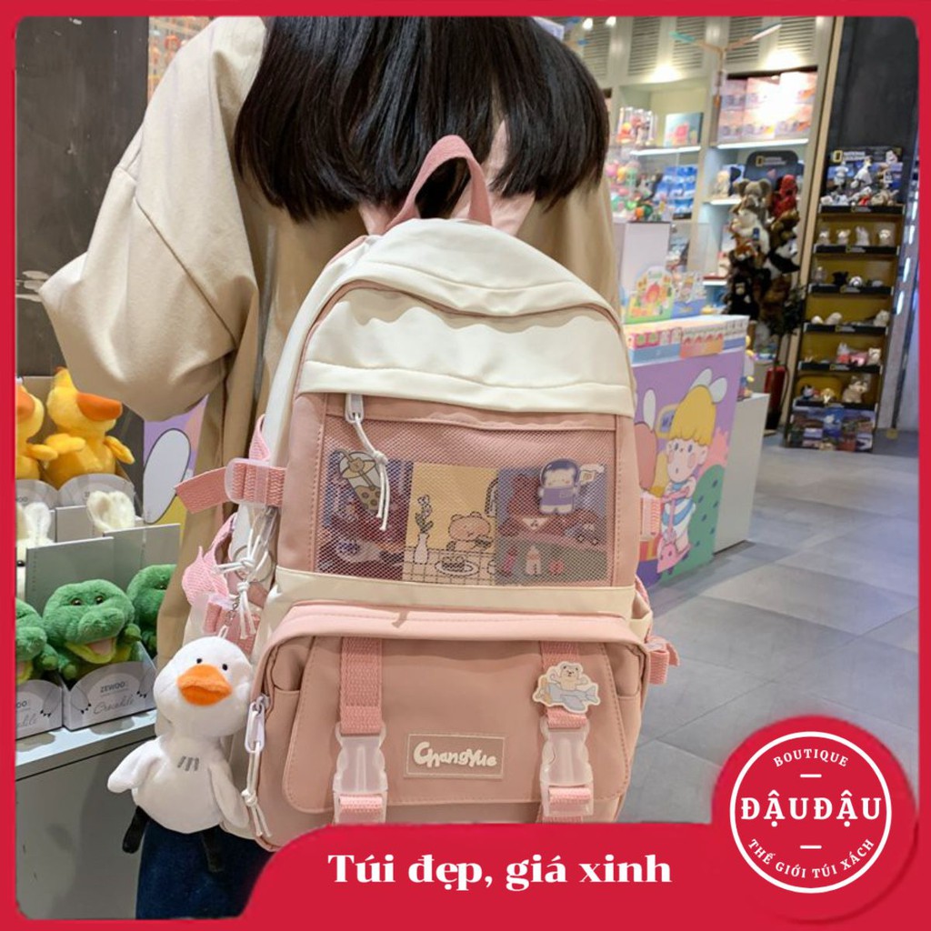 Balo Ulzzang Đi Học Học Sinh, Sinh Viên Hàn Quốc Cao Cấp Chống Nước Tặng Kèm Gấu Bông Thỏ Và Sticker - Đậu Đậu Boutique