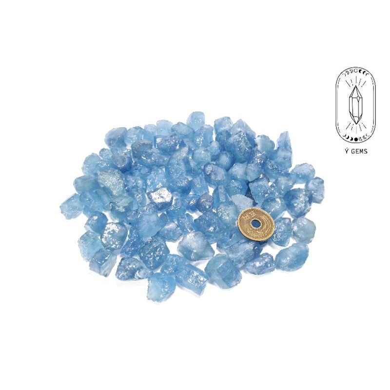 Aquamarine Brazil thô tự nhiên phủ keo kích thước nhỏ dùng làm trang sức handmade, thanh tẩy Tarot, sưu tầm trưng bày...
