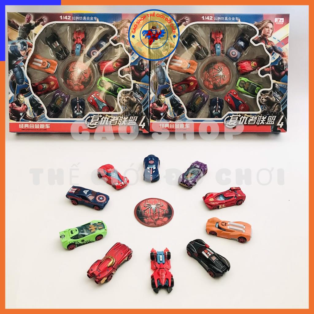 Đồ chơi cho bé hộp 10 xe ô tô sắt Avenger siêu nhân chạy bánh đà cực đẹp