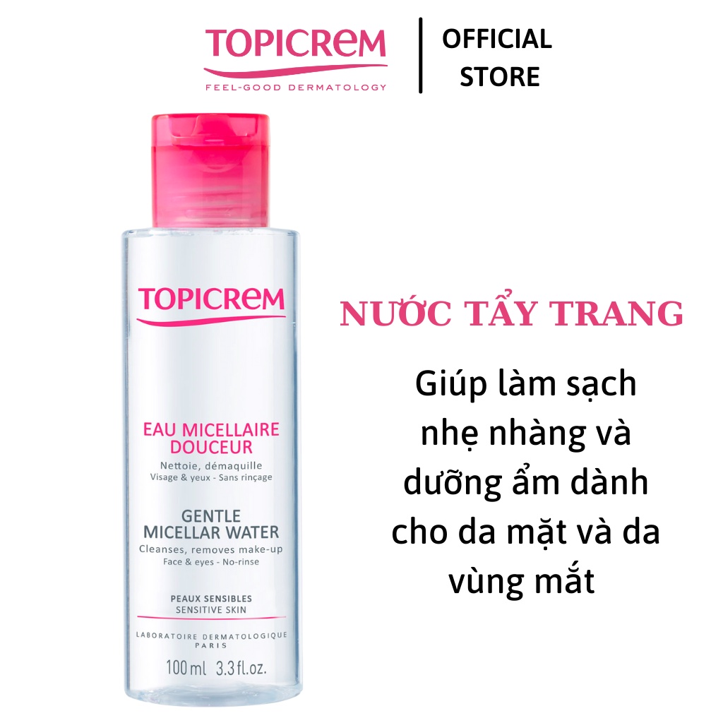 Nước tẩy trang dịu nhẹ làm sạch da - Topicrem Gentle Micellar Water 100ml