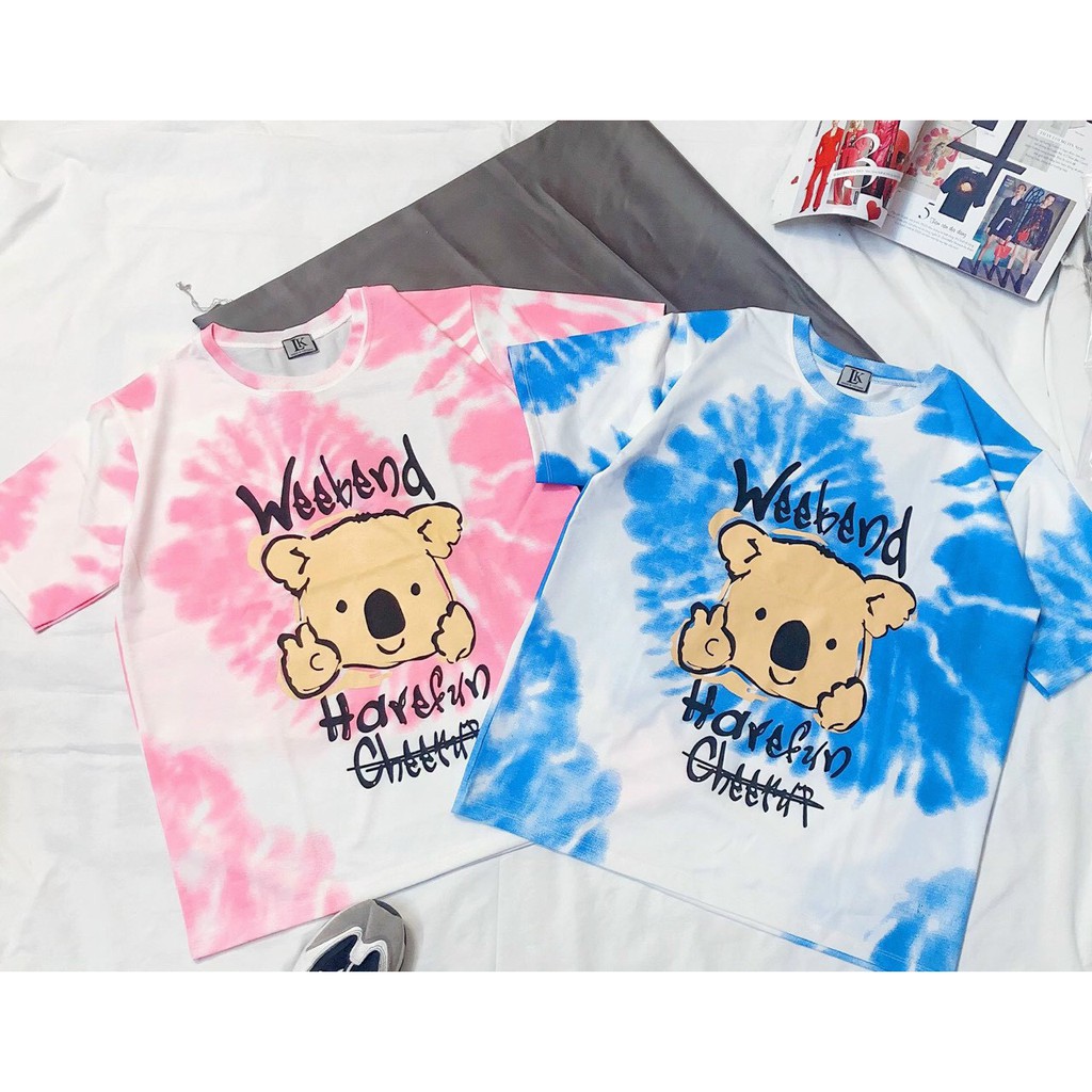 Áo thun in hình màu loang thú xinh hot nhe ảnh thật