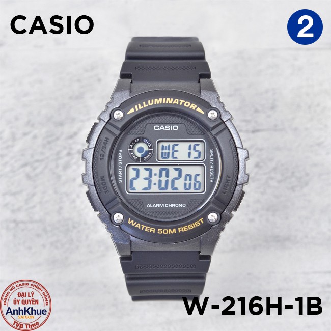 Đồng hồ nam dây nhựa Casio Standard chính hãng Anh Khuê W-216 Series (43mm)