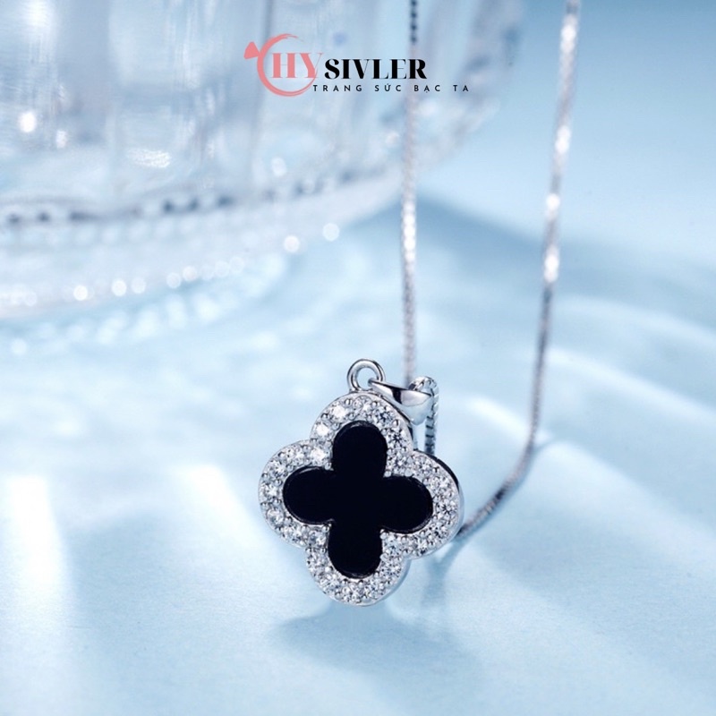 Dây chuyền bạc 4 lá đen sang chảnh nữ tính dây chuyền nữ bạc thật giá rẻ CHY SILVER