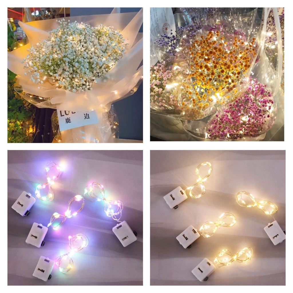 Đèn led trang trí fairylight có sẵn pin dài 2m ánh sáng vàng gồm 3 chế độ nháy tùy chỉnh