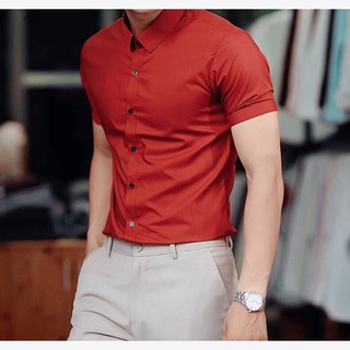 Áo Sơ Mi Lụa Cotton nam Ngắn tay Màu CAM (7 Size từ 40kg đến 85kg) - FashionQuocDai