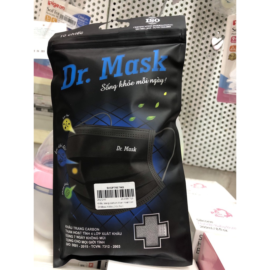 Khẩu Trang Carbon Than Hoạt Tính Dr.Mask 4 Lớp (10c/Túi)