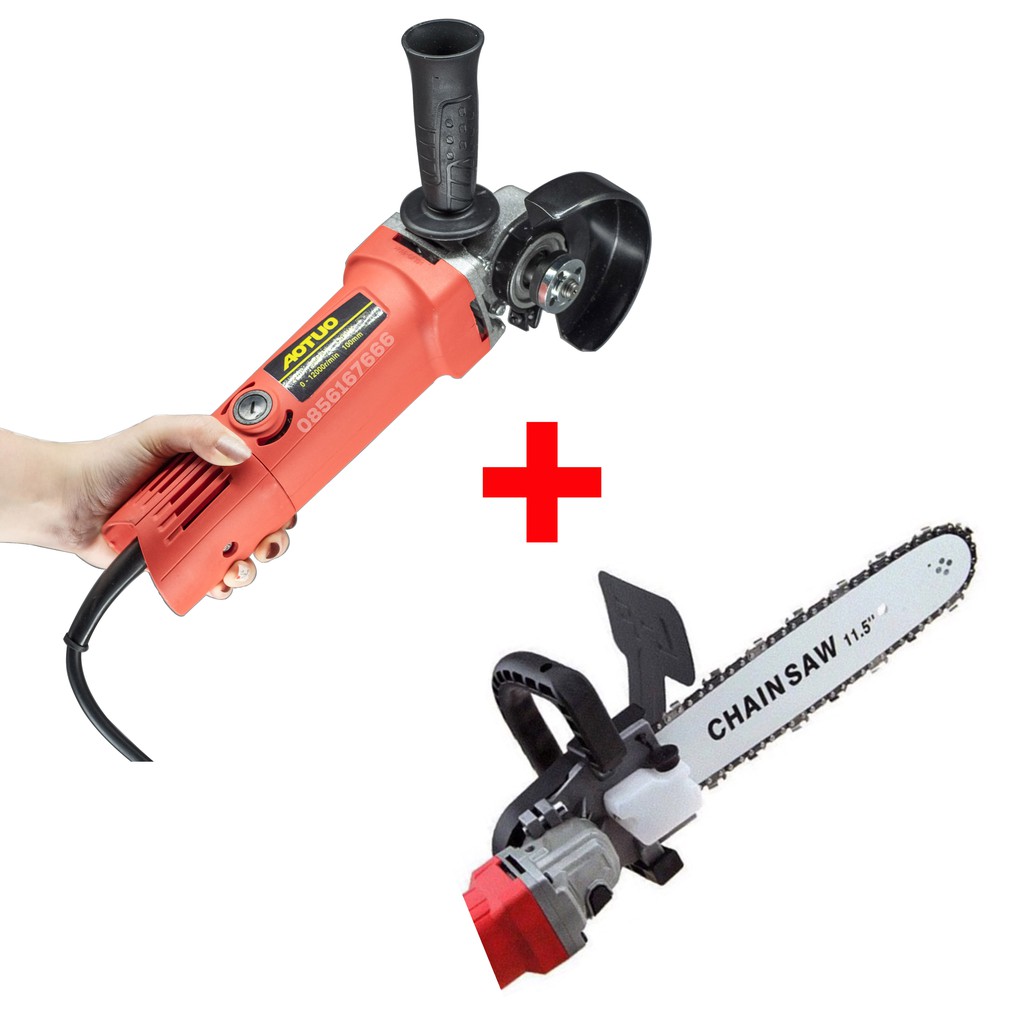 Combo Máy Cắt, Máy Mài Góc Aotuo + Lưỡi cưa xích Chain Saw, tra dầu tự động, máy cắt cây, cắt cành