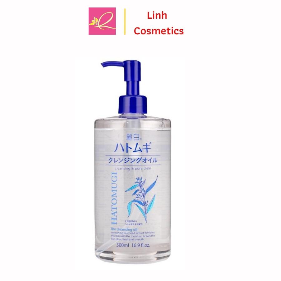 Dầu và nước Tẩy Trang ý dĩ Hatomugi Nhật Bản dạng vòi 500ml tt sạch bụi bẩn bã nhờn lớp trang điểm không gây thô ráp