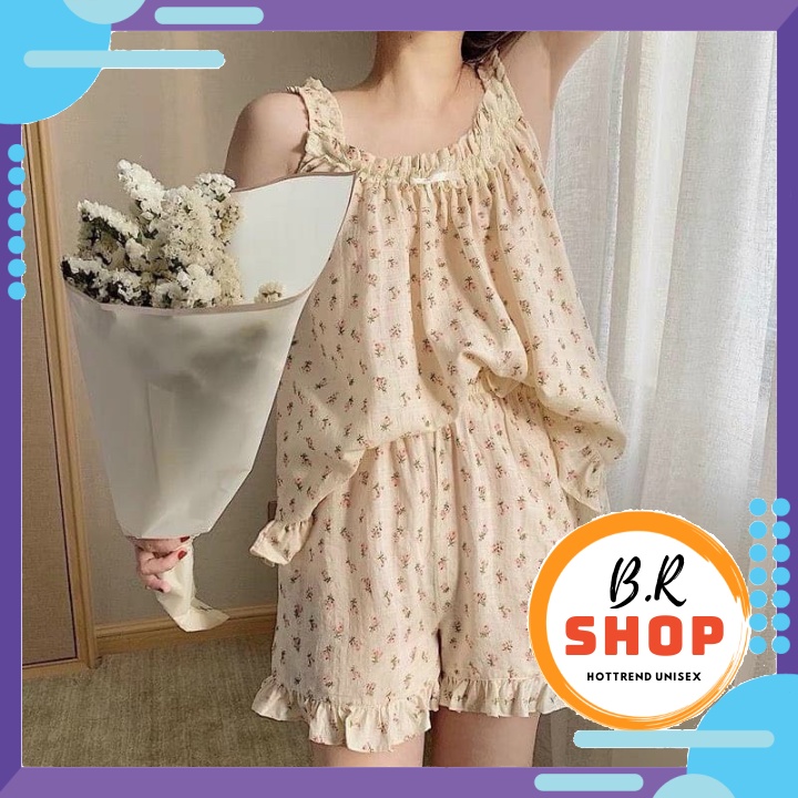 Bộ Hai Dây Hoa Nhí Set Bộ Ngủ 2s Hoa Nhí Dây Bèo Vải Thô Viền Ren Siêu Xinh | BigBuy360 - bigbuy360.vn