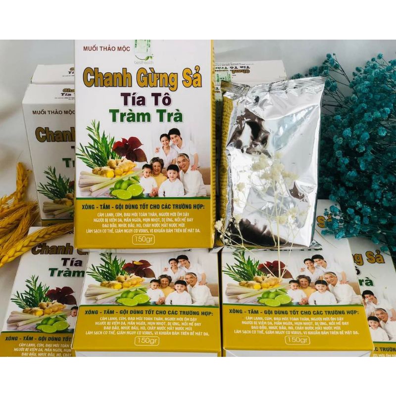 Bột xông tắm thảo mộc Chanh - Gừng - Sả - Tía tô - Tràm trà_ngừa covy