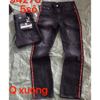 Quần bò ống suông kẻ sọc đỏ a9