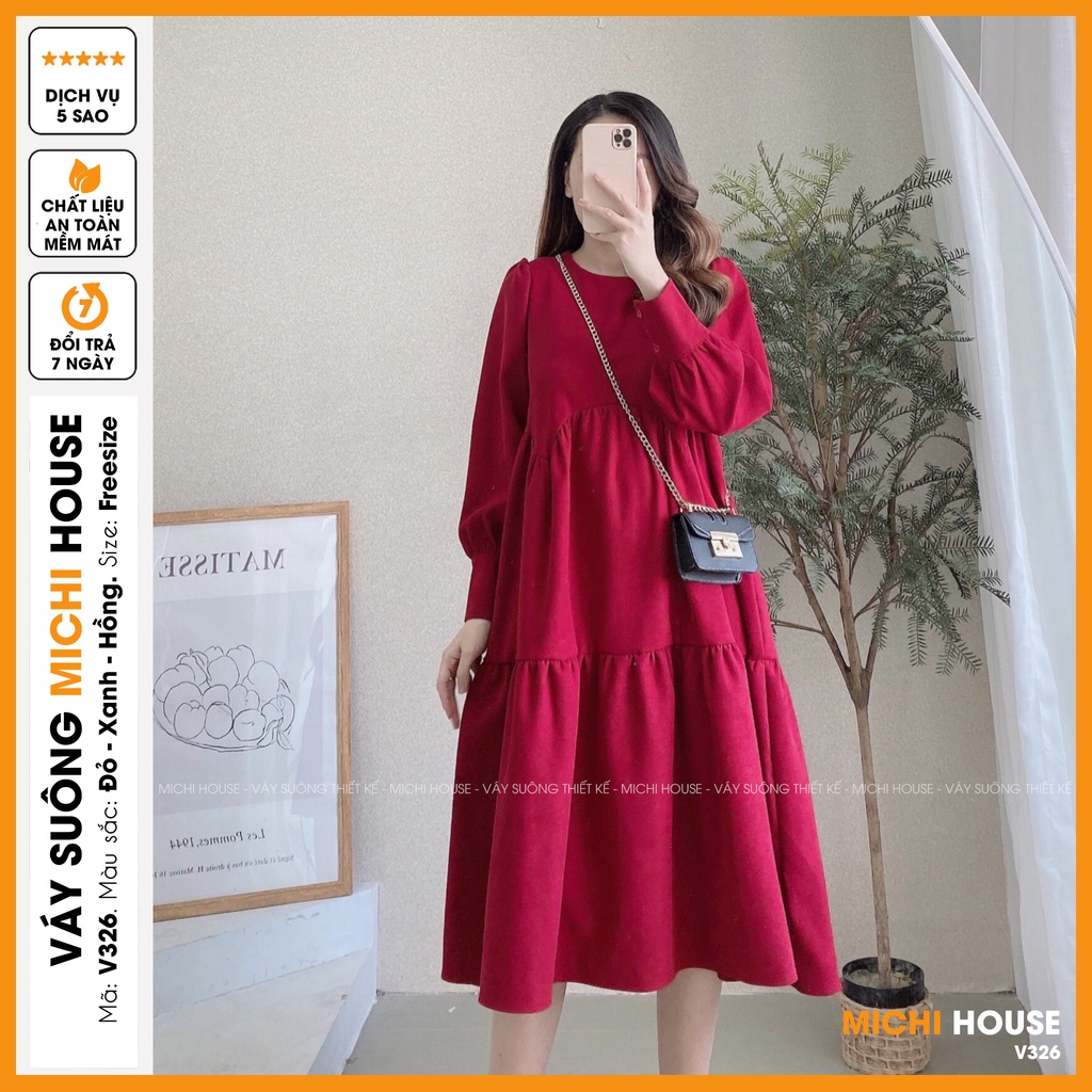 Đầm Suông Dài Thiết Kế Dáng Xuông Rộng MICHI House Váy Xuông Nhung Cổ Tròn Dài Tay Freesize Thu Đông Mặc Bầu Xinh V326 | BigBuy360 - bigbuy360.vn