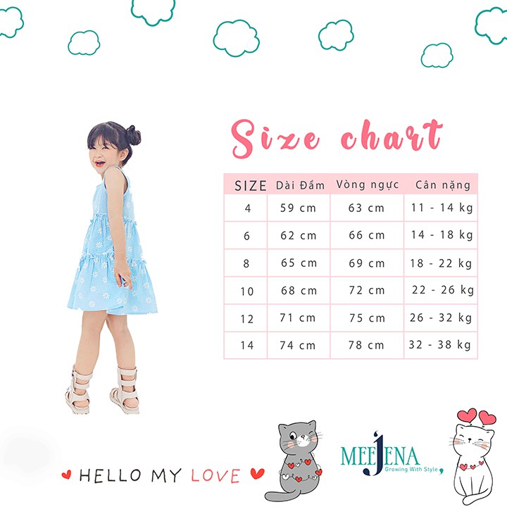 Đầm bé gái Sát Nách Kate Xốp Hoa Cúc 14-38 kg MEEJENA - 1723