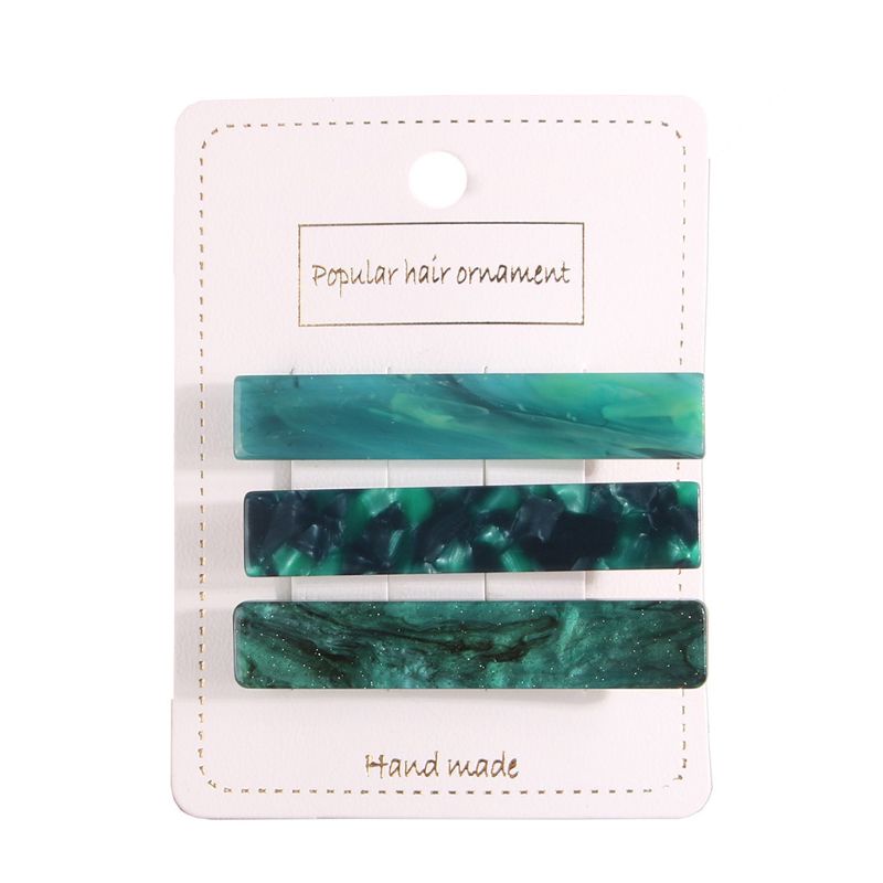 Set 3 Kẹp Mỏ Vịt Hình Chữ Nhật Bằng Acrylic Họa Tiết Vân Đá Cẩm Thạch Nhiều Màu Kiểu Vintage Cho Nữ